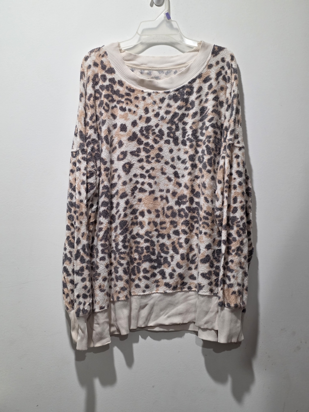 aerie Cream and Brown Leopard Print Pullover Sweatshirt